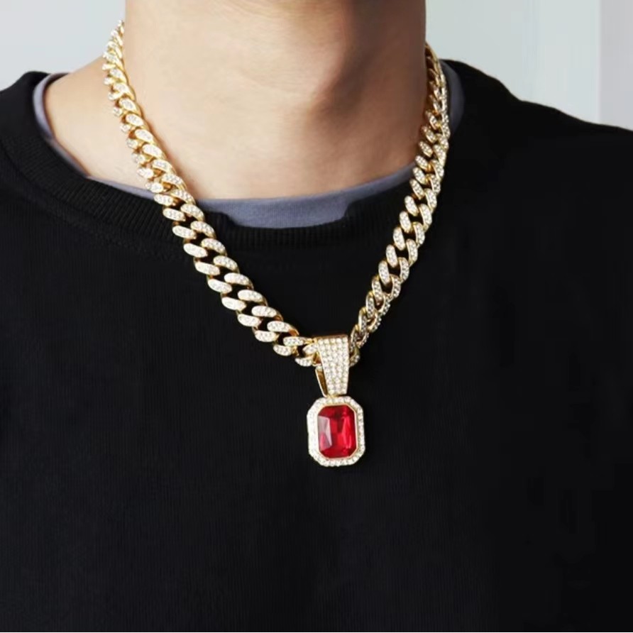Hip Hop rubi pingente colar jóias feminino na moda legal cubana corrente colar masculino