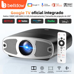 Projetor Bettdow 4K 25000 lúmens Full HD 1080p compatível com Android 9.0 (AOSP) + Google TV, Netflix original, 850 ANSI