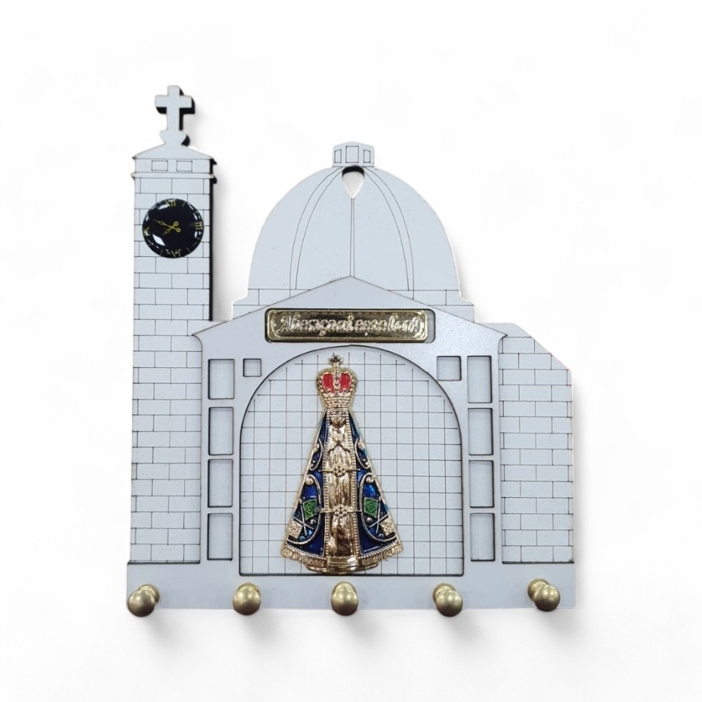 Porta Chave Basilica Nossa Senhora Aparecida branca de madeira