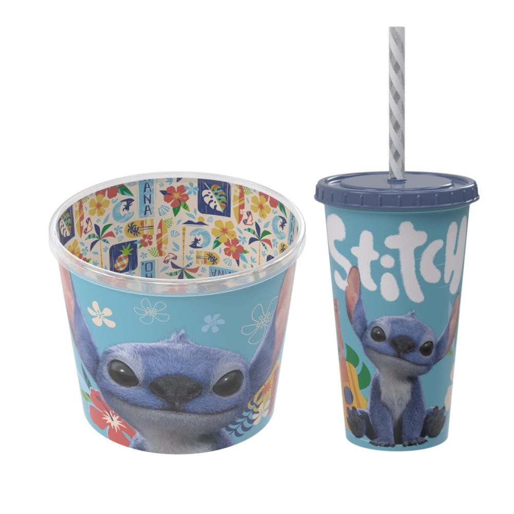 Kit Stitch Cinema 1 Balde Pipoca 1 Copo Live Action Plasútil em Oferta na Shopee