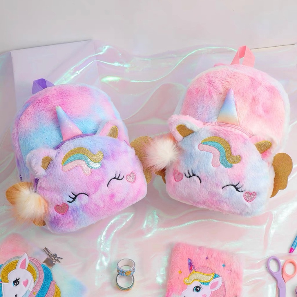 Mochila Bolsa Infantil De Pelúcia Fofa  De Unicórnio Para Meninas Bolsinha Pelucia em Oferta na Shopee