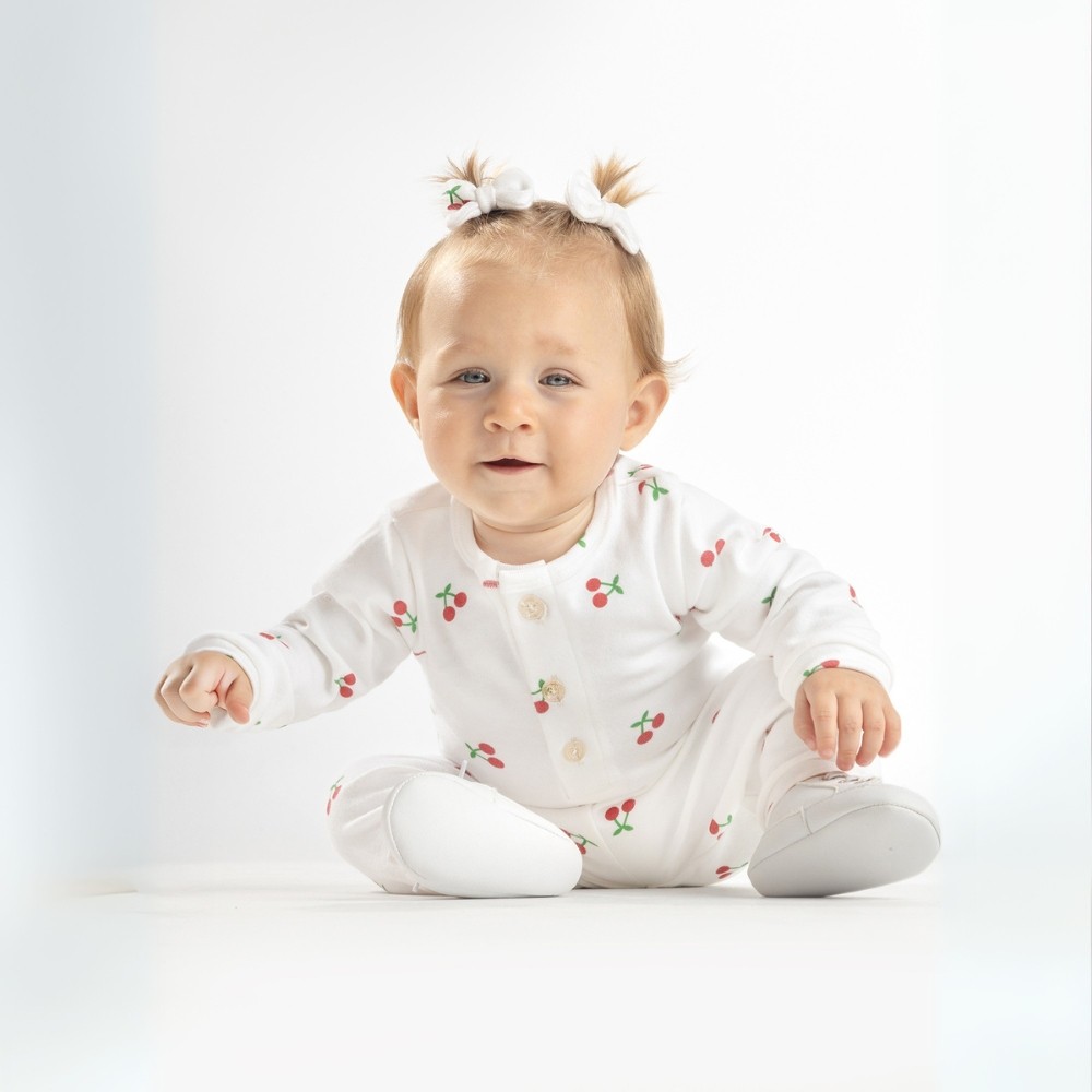 Conjunto Bebê Menina Body com Peitilho Manga Longa Cereja Suedine Premium