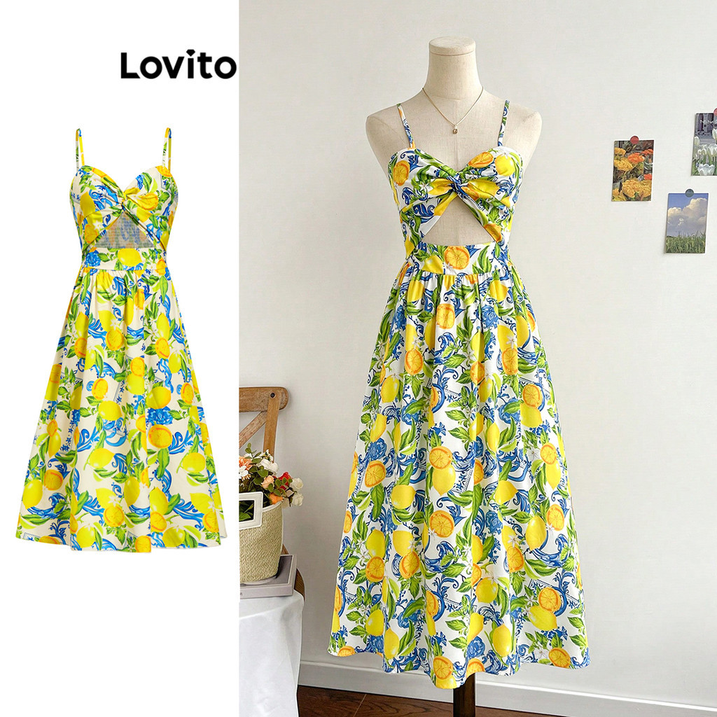 Lovito Vestido Casual Vestido Recortado Com Alças Finas Vestido De Verão Para Mulheres L99ED207 em Oferta na Shopee