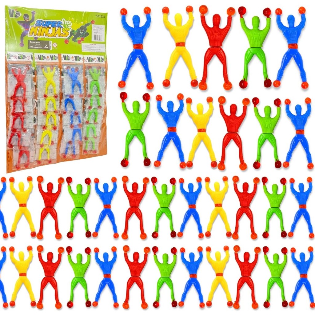 Kit 40 Boneco Ninja Gruda Na Parede De Brinquedo Infantil