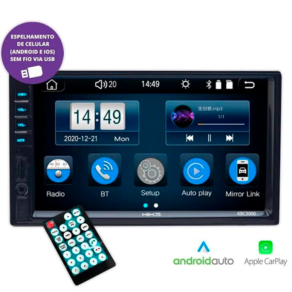 CENTRAL MULTIMÍDIA  MP5 CARPLAY DOUBLE DIN BT/USB KRC3000 KX3
