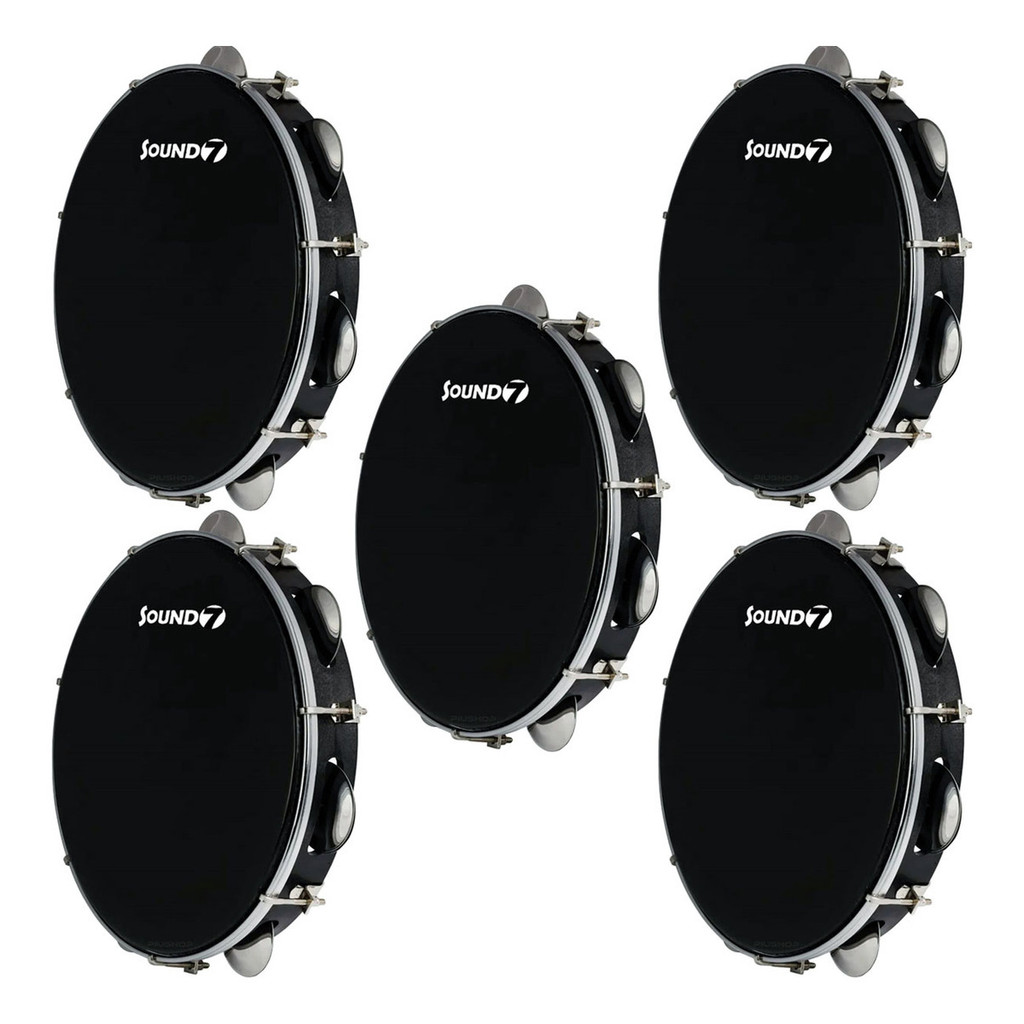 Kit 5 Pandeiro Profissional Phx Preto 10 Pele Preta Sound7
