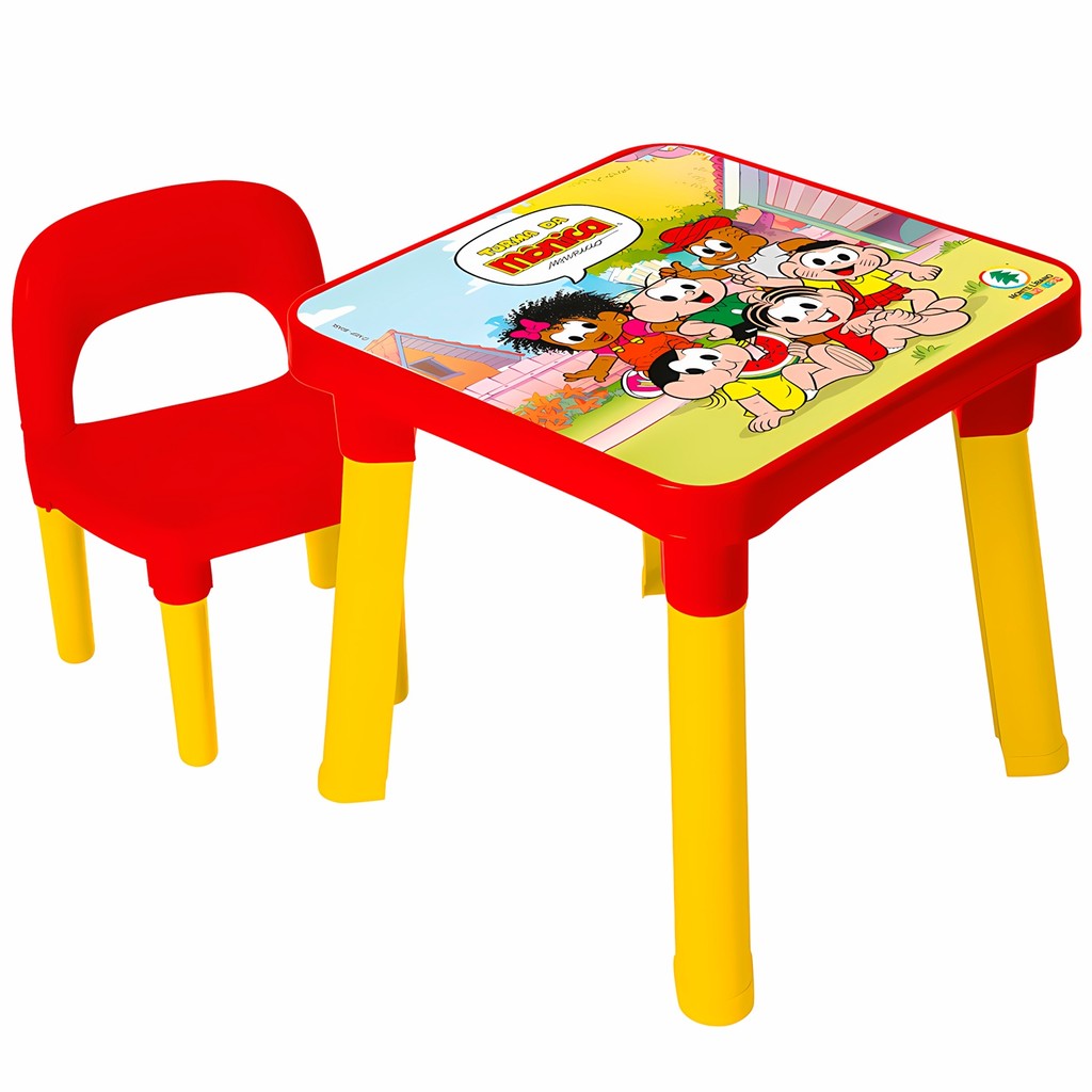 Mesa Com Cadeira Infantil Turma Da Mônica Didática Colorida Para Crianças - Monte Líbano