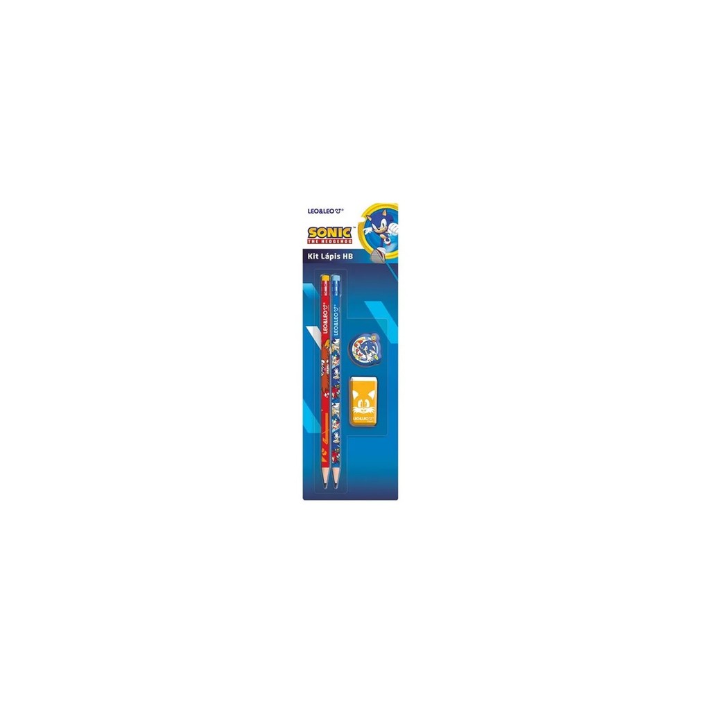 Kit Lápis HB Sonic 2 Lápis/Apontador/Borracha - Leo&Leo