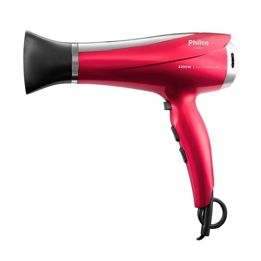Secador de Cabelo Philco Cherry Tourmaline Íon com 2 Velocidades 3 Temperaturas 2200W, Vermelho - Beauty