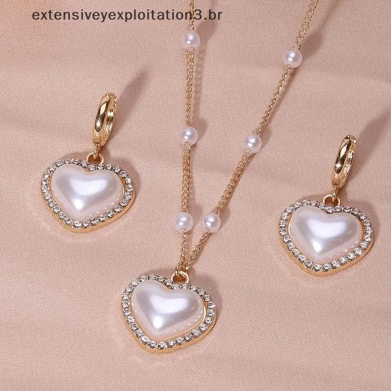 EEBR Moda Cristal Pérola Formato De Coração Conjuntos De Joias Elegantes Para Mulheres Colar Com Pingente Francês Brinco