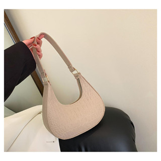 Bolsa de ombro com zíper cor sólida textura elegante versátil bolsa meia lua feminina  fang em Oferta na Shopee