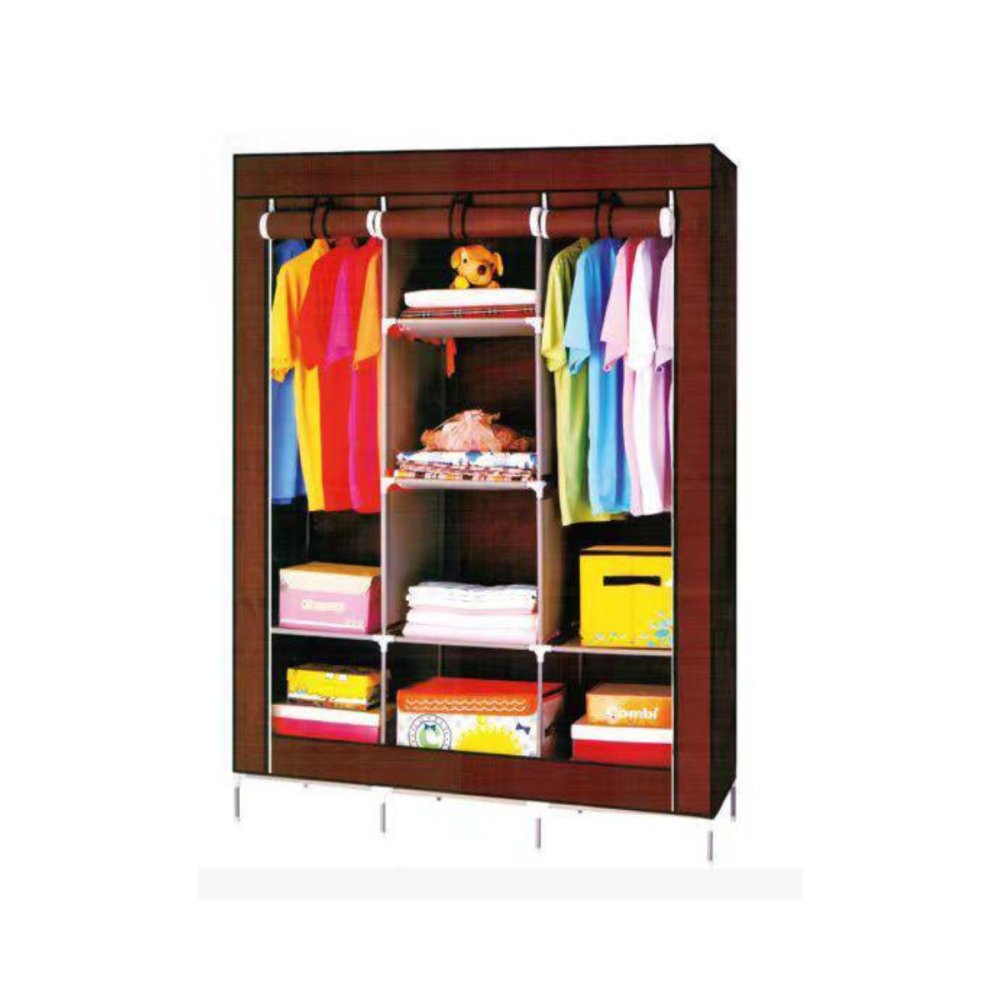Roupeiro Organizador Portátil Guarda Roupa Dobrável Fácil Montar Kit Cabide 9 unidades Madeira