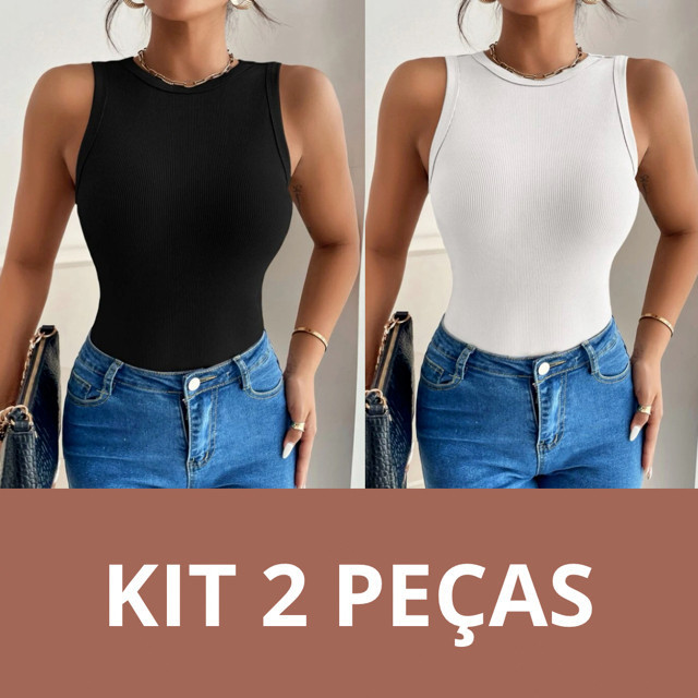 KIT Com 2 Blusas Regata Feminina Canelada Blusinha Basica Regatinha Algodão Ribana Premium Promoção