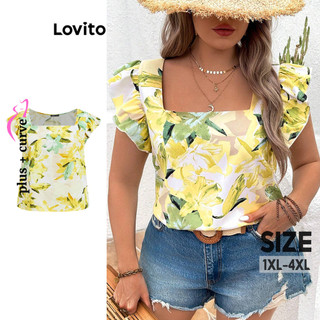 Lovito Blusa Plus Size Curve Elegante Estampa Floral para Mulheres LBL18289 em Oferta na Shopee