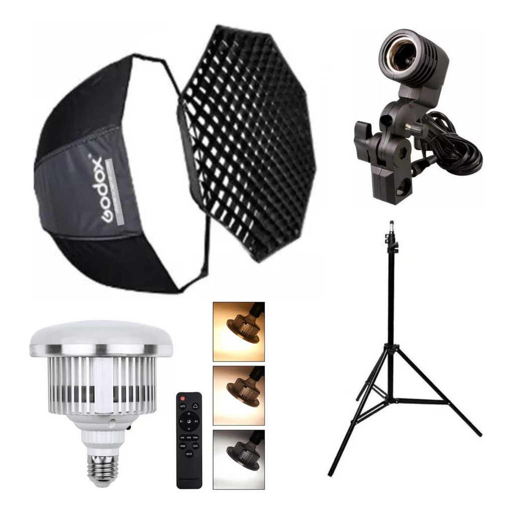 Kit Softbox Godox 80cm C/ Grid + Tripé + Suporte + Lâmpada em Oferta na Shopee