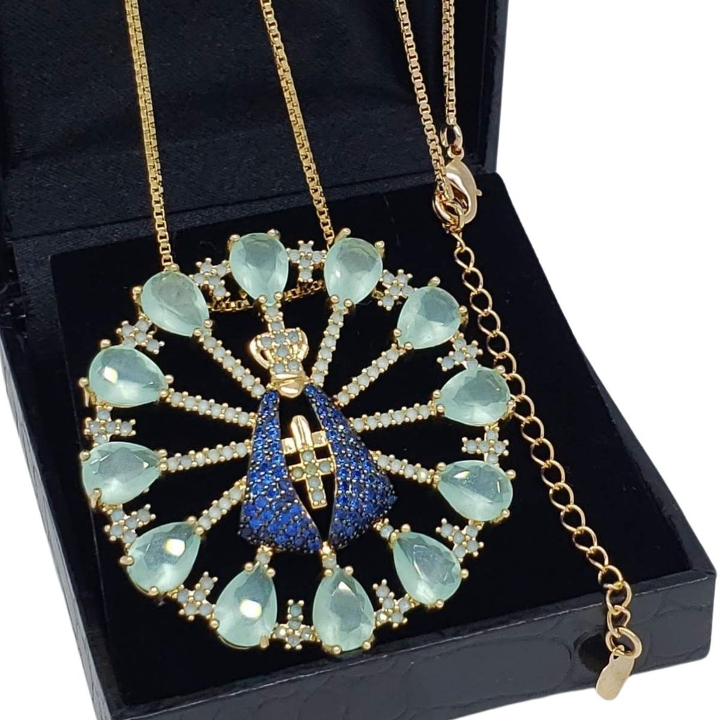 Colar Pingente Nossa Senhora Aparecida Cravejado Zirconias Banho De Ouro 18k 4045