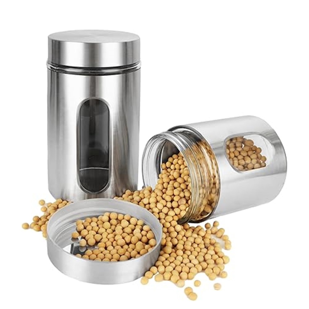 Pote Porta Mantimento em Inox com Visor de Vidro Em Casa Tem 600ml