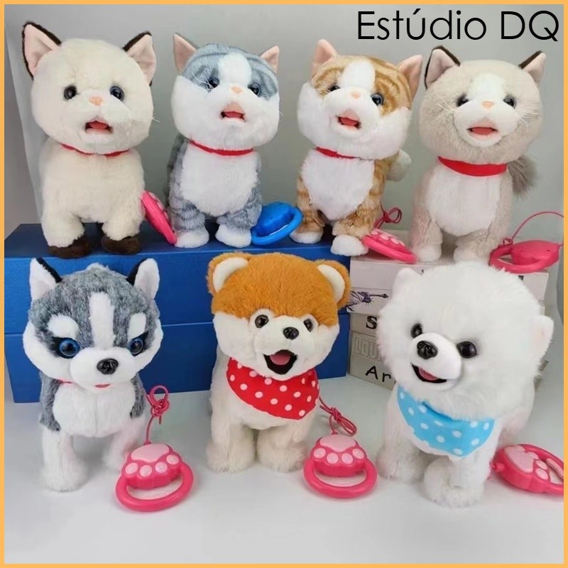 Cão andando latindo brinquedo com trela de controle remoto brinquedo eletrônico interativo de pelúcia para cachorro em Oferta na Shopee