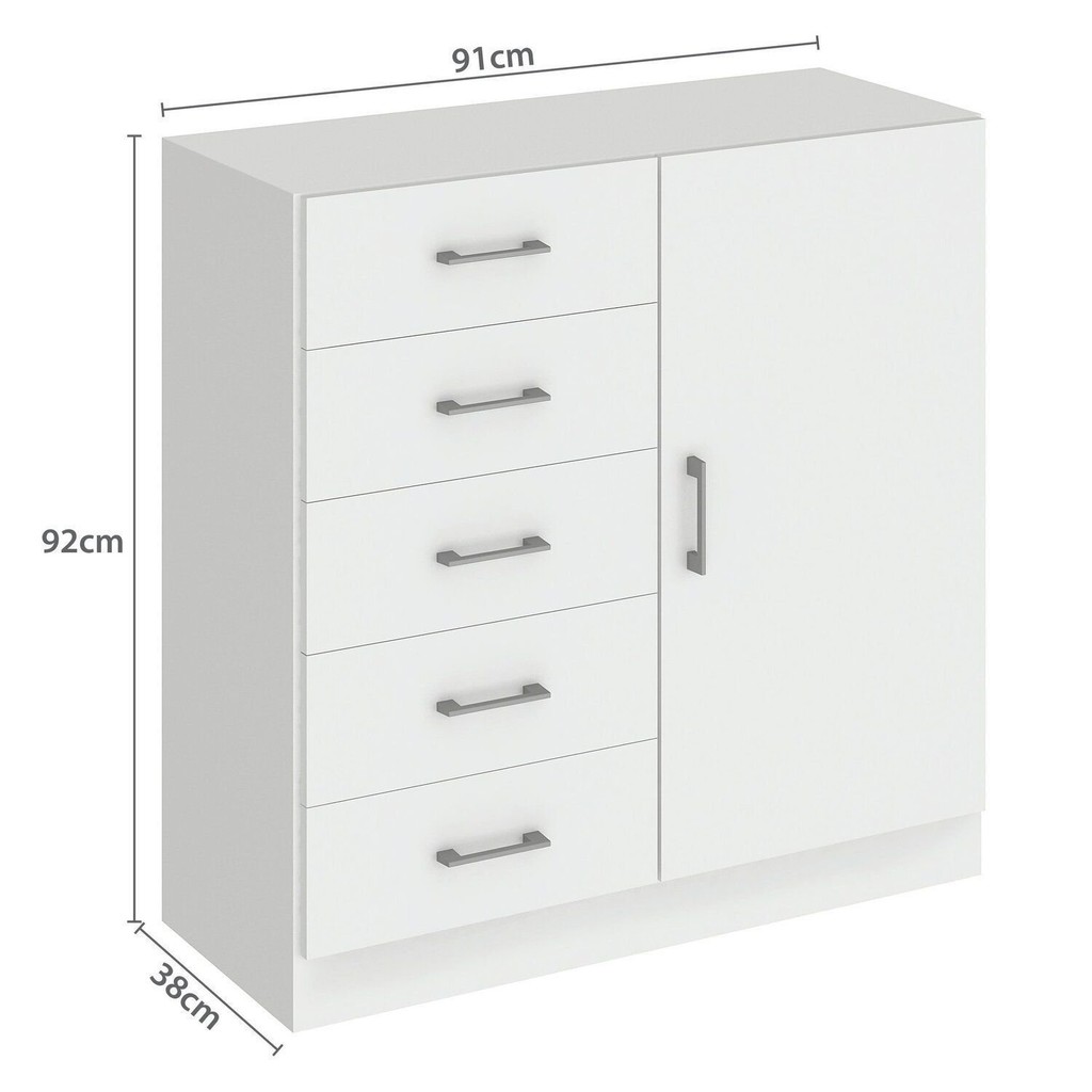 Detalhes do Cômoda para Quarto 1 Porta 5 Gavetas Miami Branco