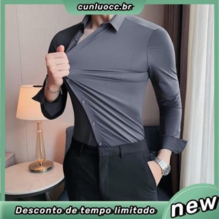 Cor Sólida Alta Elasticidade Seda Confortável Sentimento de Drape Sem Costura Camisa Casual em Oferta na Shopee
