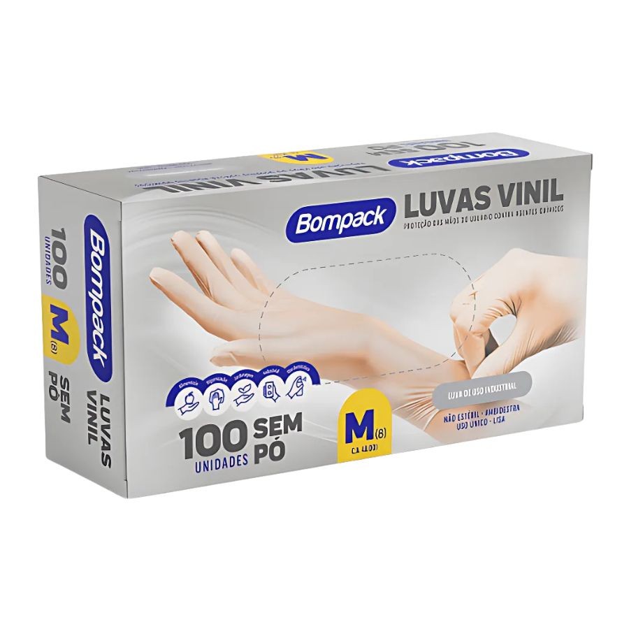 Luva Vinil Bompack Industrial S/PÓ Transparente M - 100 unidades - Bompack - Rizzo