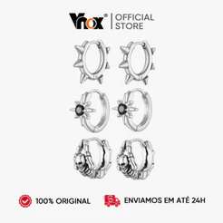 Brincos De Aço Inoxidável VNOX Para Homens Argola De Octágram De Zircônia Preta Melhor Amigo Presente De Dia Dos Pais J