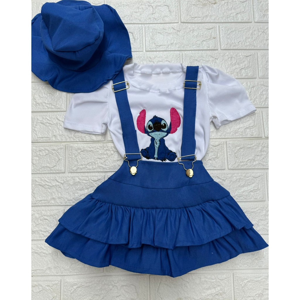 Conjunto Infantil Salopete stitch Com Chapéu em Oferta na Shopee
