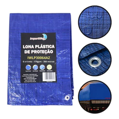 Lona Plastica 170gsm 300 Micras 6x4 24 Metros Quadrados Azul