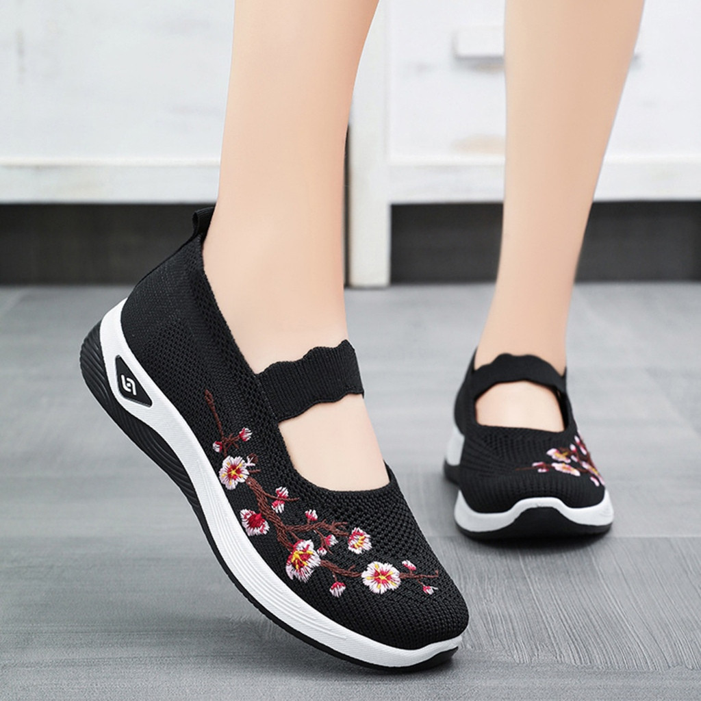 Calçados Esportivos Femininos Ortopédicos Impermeáveis com Plataforma Elástica Confortáveis em Malha Casual