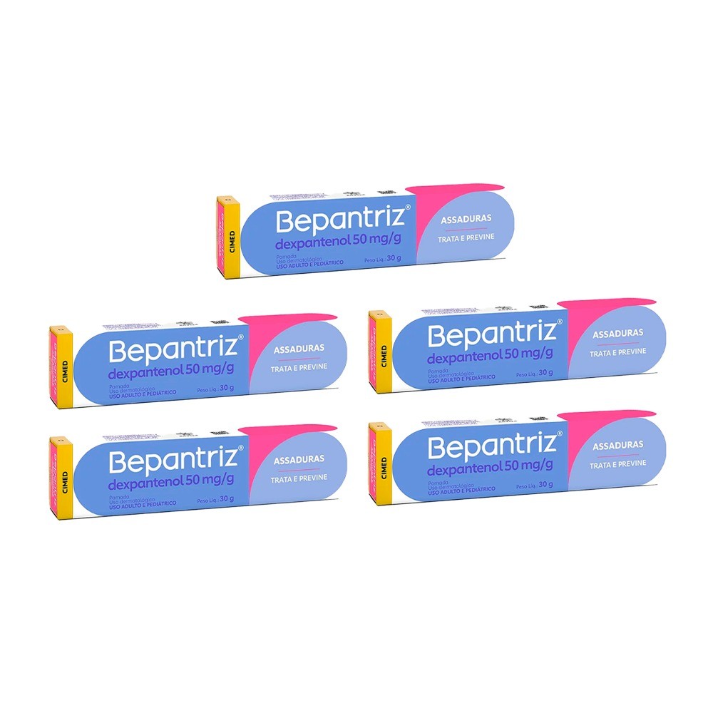 Kit 5 Bepantriz Dexpantenol 50mg Dupla Proteção - 30g - Cimed
