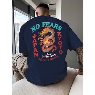 Camiseta masculina Kyoto - dragão japonês laranja brilhante e estampa de texto nas costas