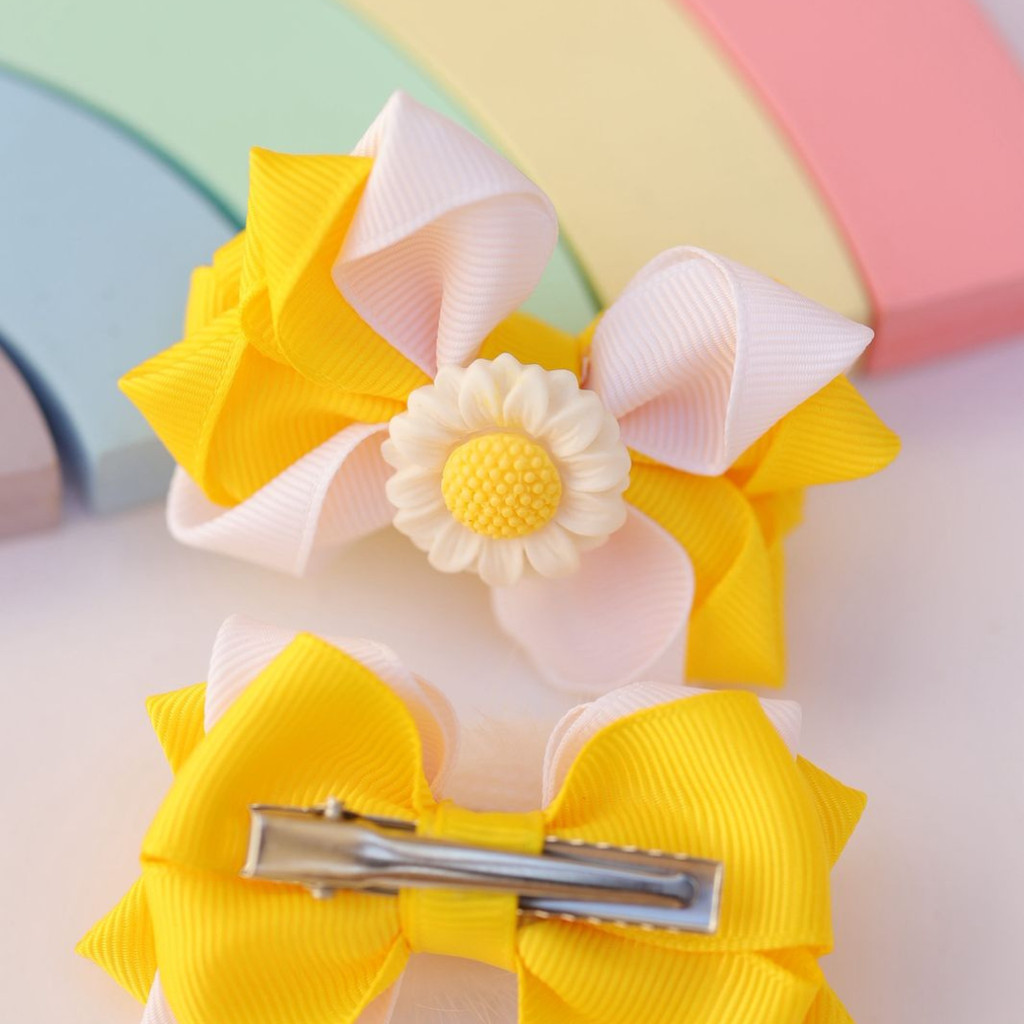 Dupla de Laço Branco e Amarelo / Par de Laço Infantil / Duplinha Mesclada / Laço F