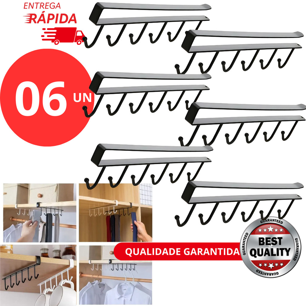 Suporte De Metal 6, 3 ou 1 Unidade Porta Xícaras Canecas Utensílios Em Geral Para Pendurar No Armário em Oferta na Shopee