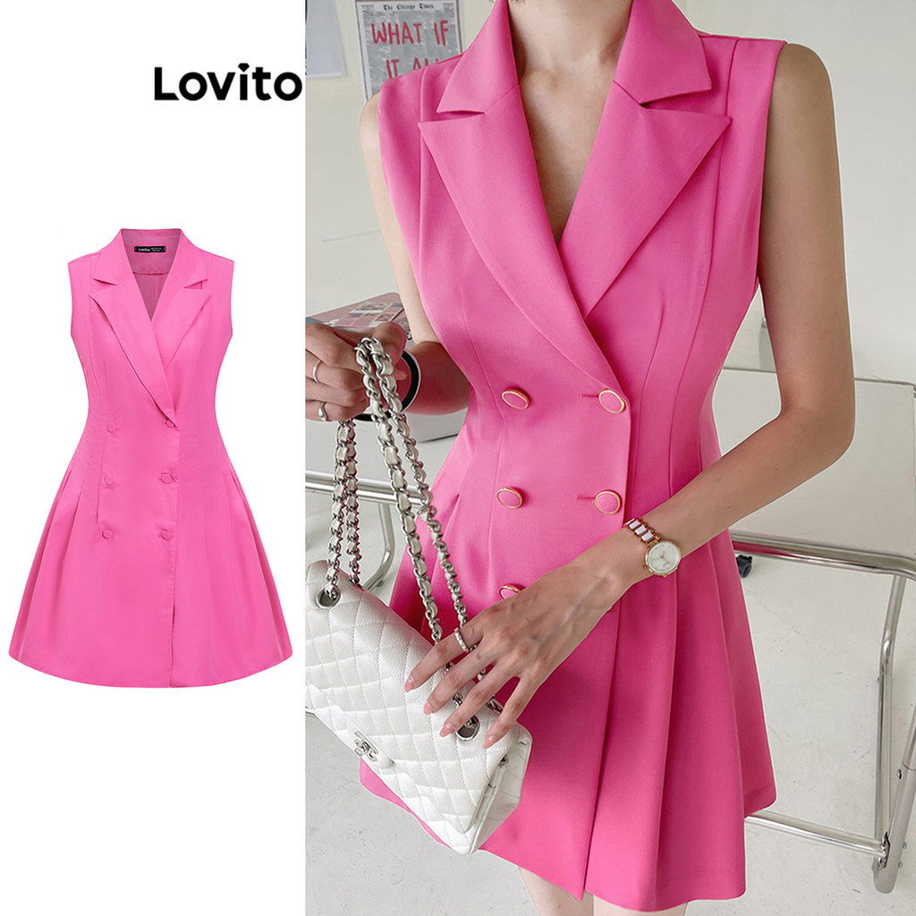 Lovito Elegante vestido de estrutura de botão duplo simples para mulheres L105MD490 - Women Clothes