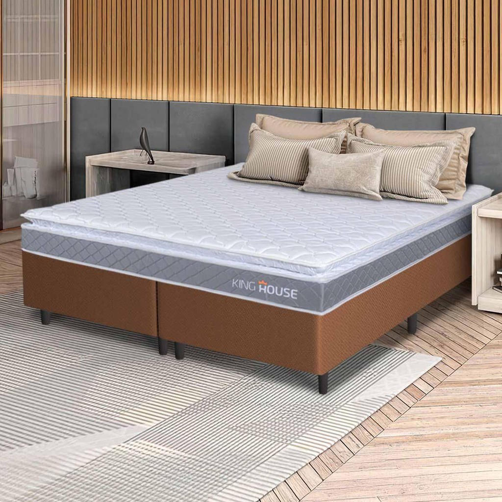 Conjunto Box Marrom Durban Cinza Espuma D28 King 193x203x57 - King House em Oferta na Shopee