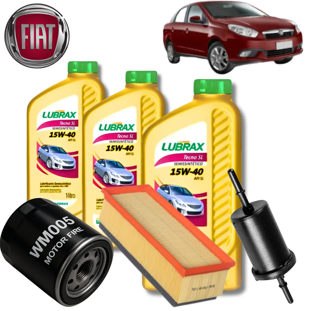 KIT TROCA DE ÓLEO 15W40 LUBRAX + FILTROS (GRAND SIENA 1.4 8V 2012 > 2014)