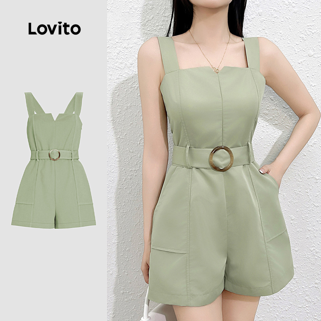 Lovito Macacão Casual De Botão Liso Para Mulheres L132ED315 - Women Clothes
