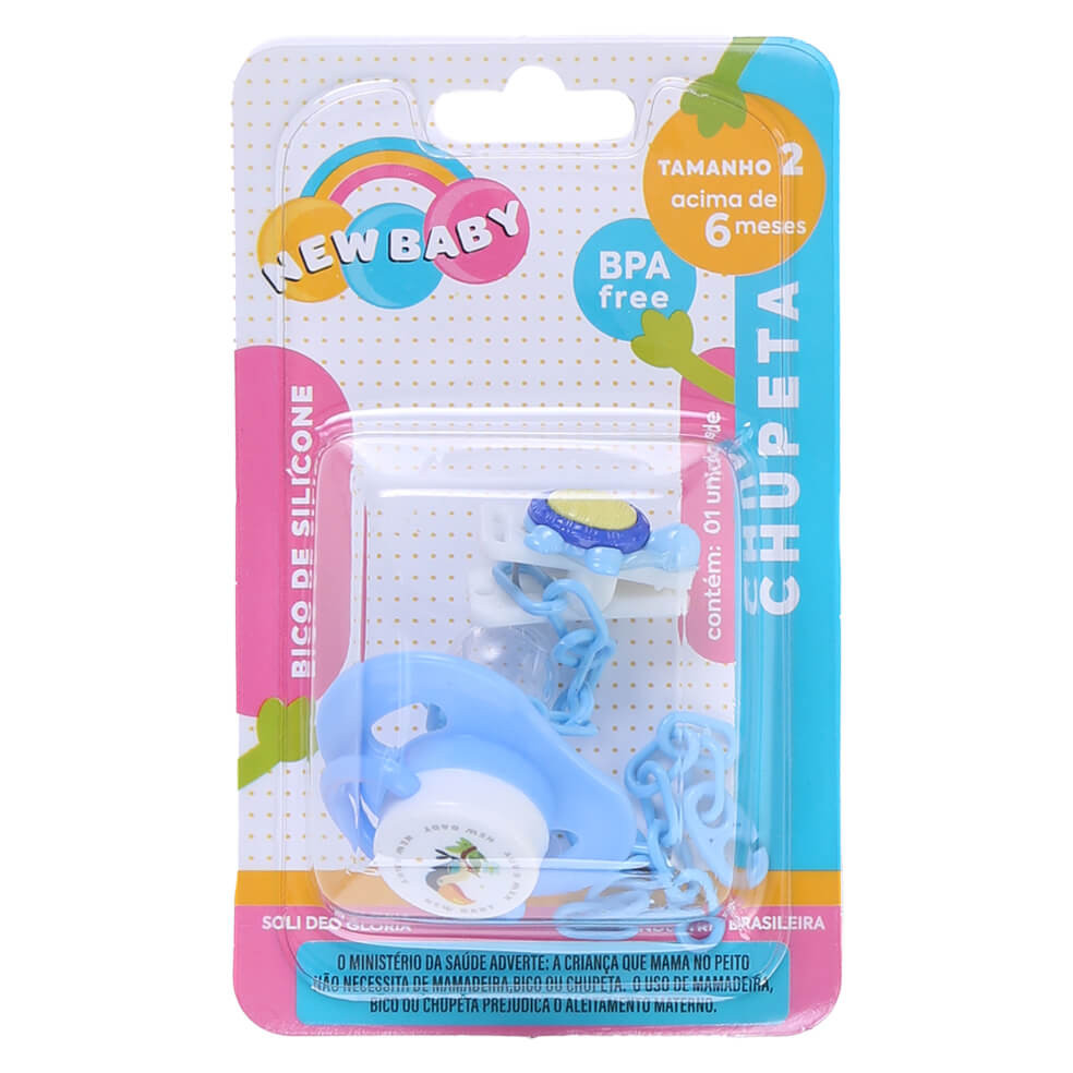 Chupeta New Baby Reta Silicone Com Prendedor Fase 2 em Oferta na Shopee