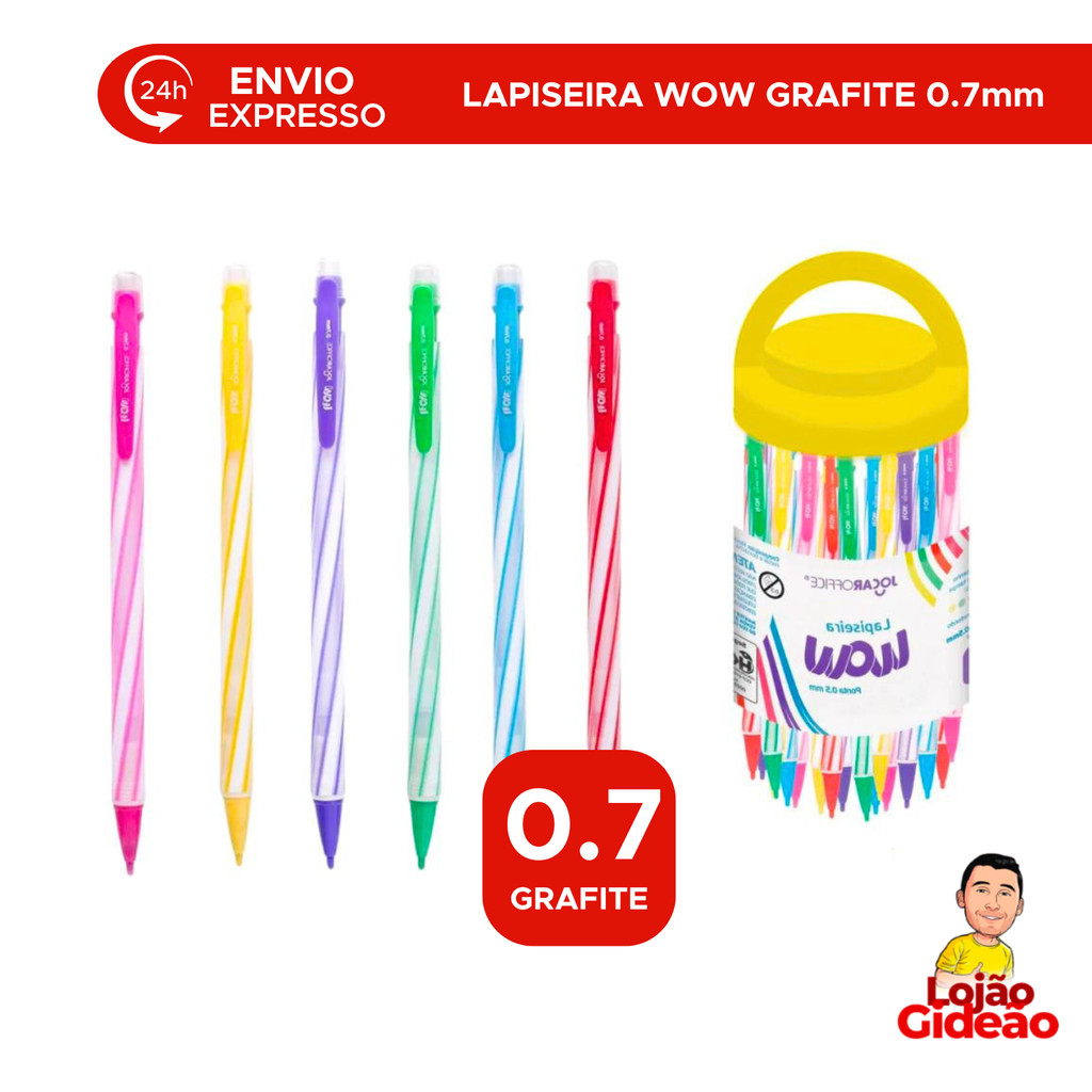 Lapiseira Escolar Ponta 07mm Wow Colorida Com Borracha Durável