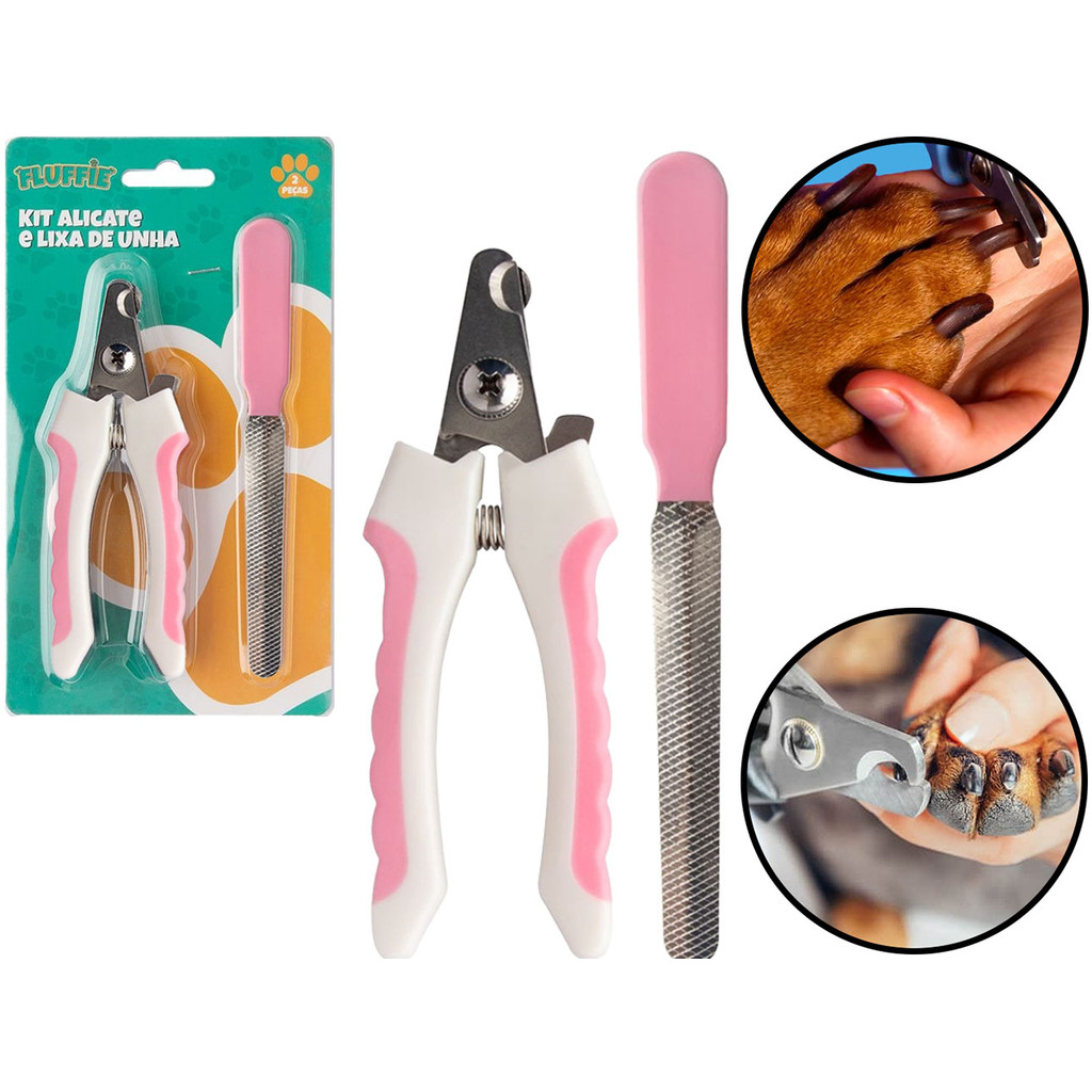 Kit Alicate Cortador De Unhas Para Pet Cão Gato Aço Inox + Lixa Profissional Cabo Plástico em Oferta na Shopee