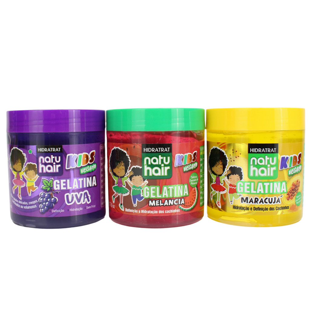Combo Gelatina Kids Vegano Uva  + Melancia + Maracujá Natuhair 500g em Oferta na Shopee
