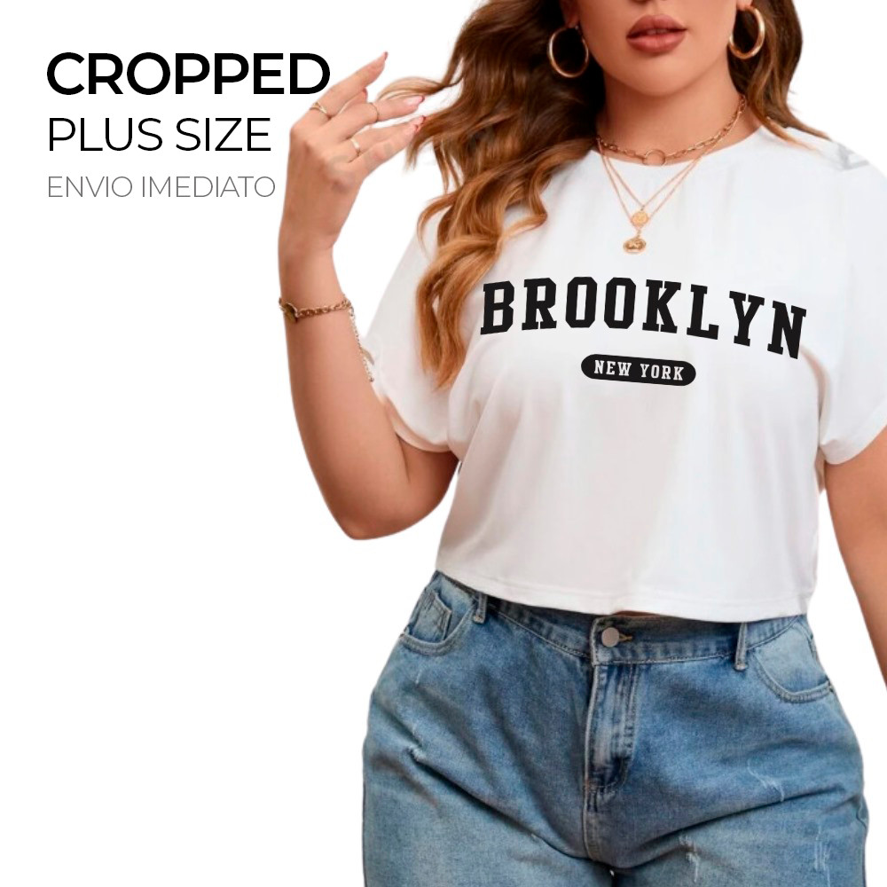 Kit 2 Cropped Plus Size Blusa Plus Size 100% Algodão T Shirt Feminina Brooklyn