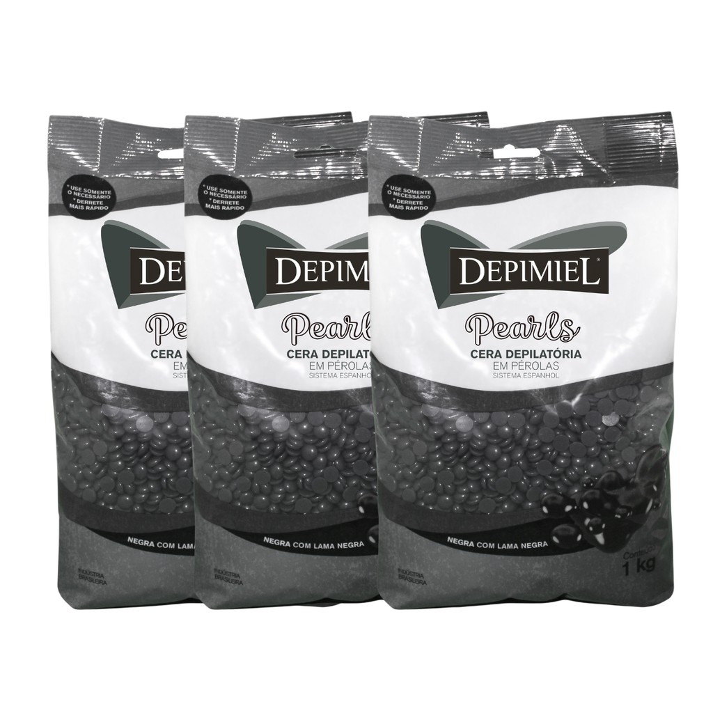 Kit 3 Cera Depilatória Lama Negra Pérolas Espanhol Depimiel