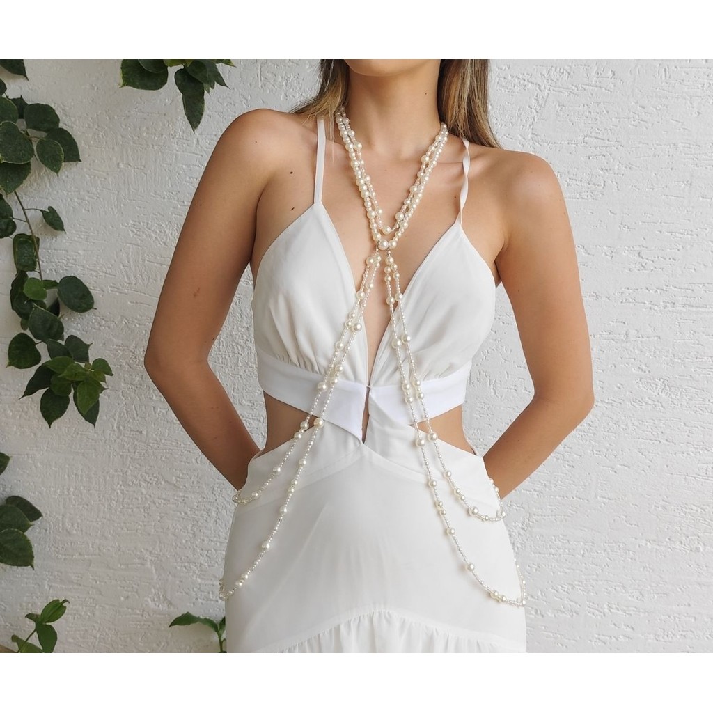 Body Chain Sereia Pérolas Acessório Look Reveillon Festas