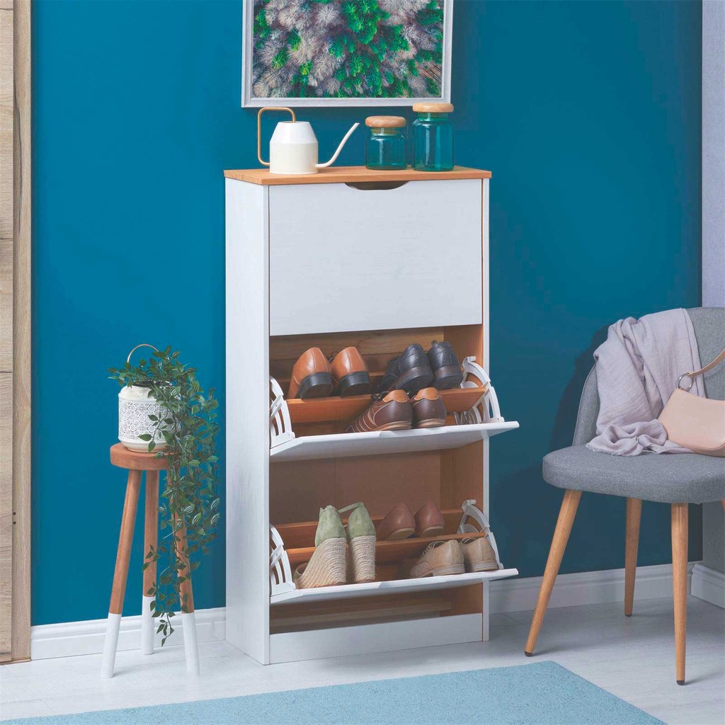 Sapateira em Madeira Maciça 3 Portas 18 Pares Basil em Oferta na Shopee