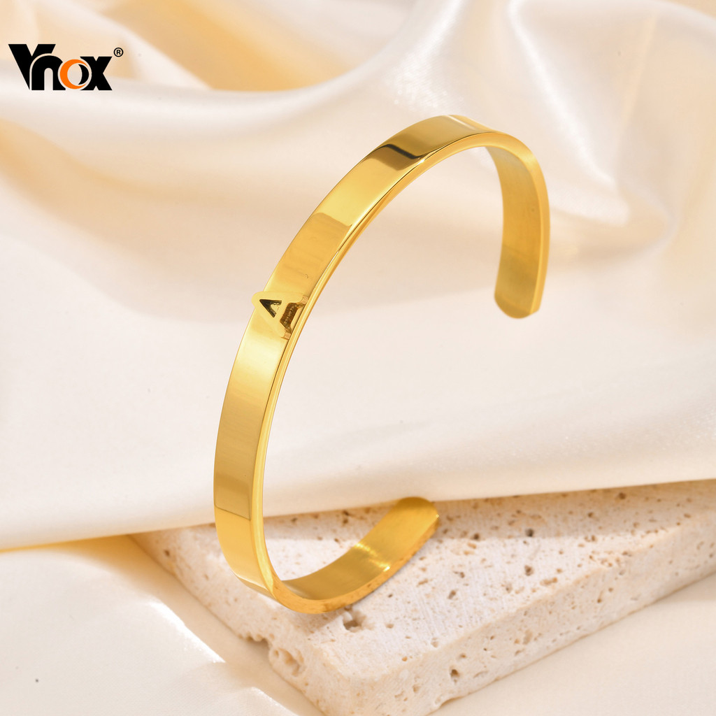 Pulseira Vnox Gold Az Letter Bangle Cuff Para Mulheres , Inicial De Aço Inoxidável De 6 Mm Que Não Desbota