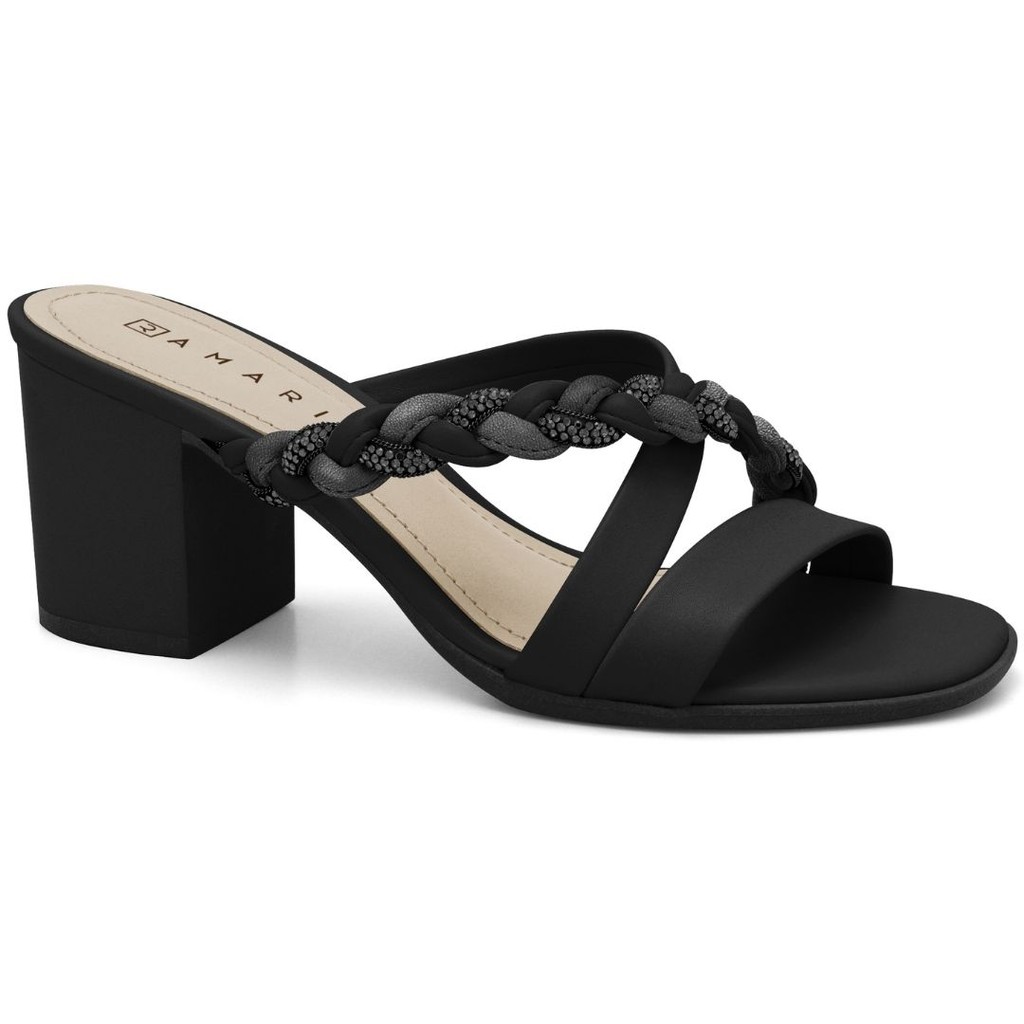 Tamanco Feminino Salto Bloco Preto Strass Ramarim 2431201-6 em Oferta na Shopee