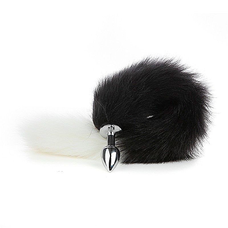 Kit Preto e Branco Rabo de Raposa com Tiara de Orelhas Grampos para os seios em Metal e Gargantilha — imagem 2 de 2