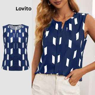Lovito Blusa Plissada Padrão Geométrico Elegante para Mulheres LBL18064 em Oferta na Shopee