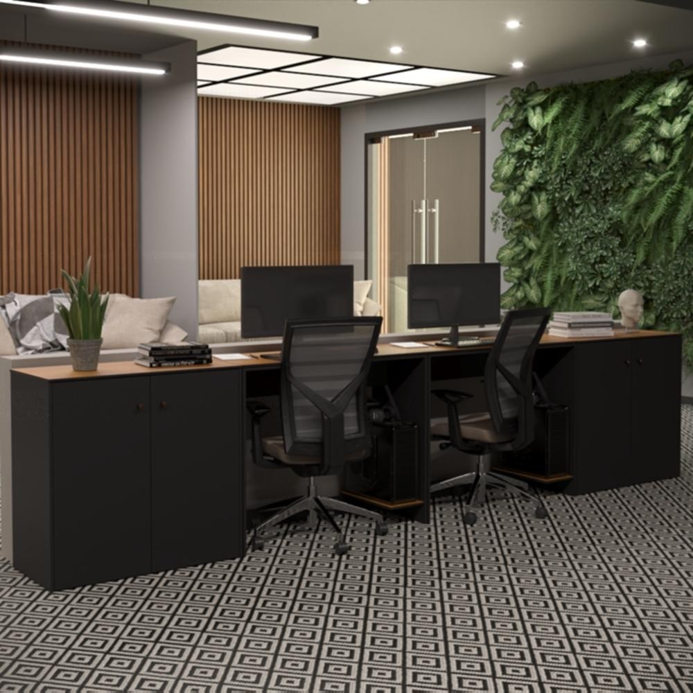Conjunto de Escritório 4 Peças Smart Office 2 Mesas e 2 Aparador Buffet - Home & Living